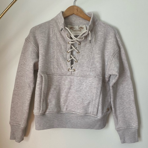 Scotch & Soda Boxy High Neck Utility Sweatshirt | Beige size Medium - Picture 3 of 5